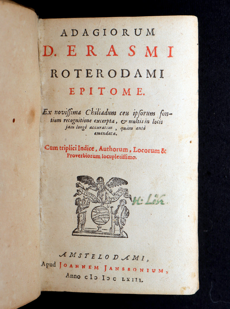 1663 Rare Latin Vellum Book – Erasmus Adagiorum Epitome, Antiquity Proverbs
