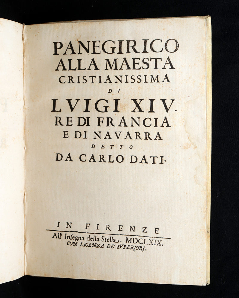 1669 Rare Italian Vellum Book -  Oration in praise of Louis XIV King of France