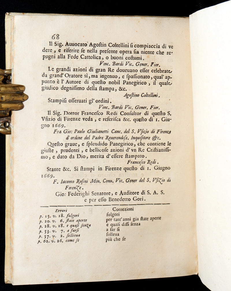 1669 Rare Italian Vellum Book -  Oration in praise of Louis XIV King of France