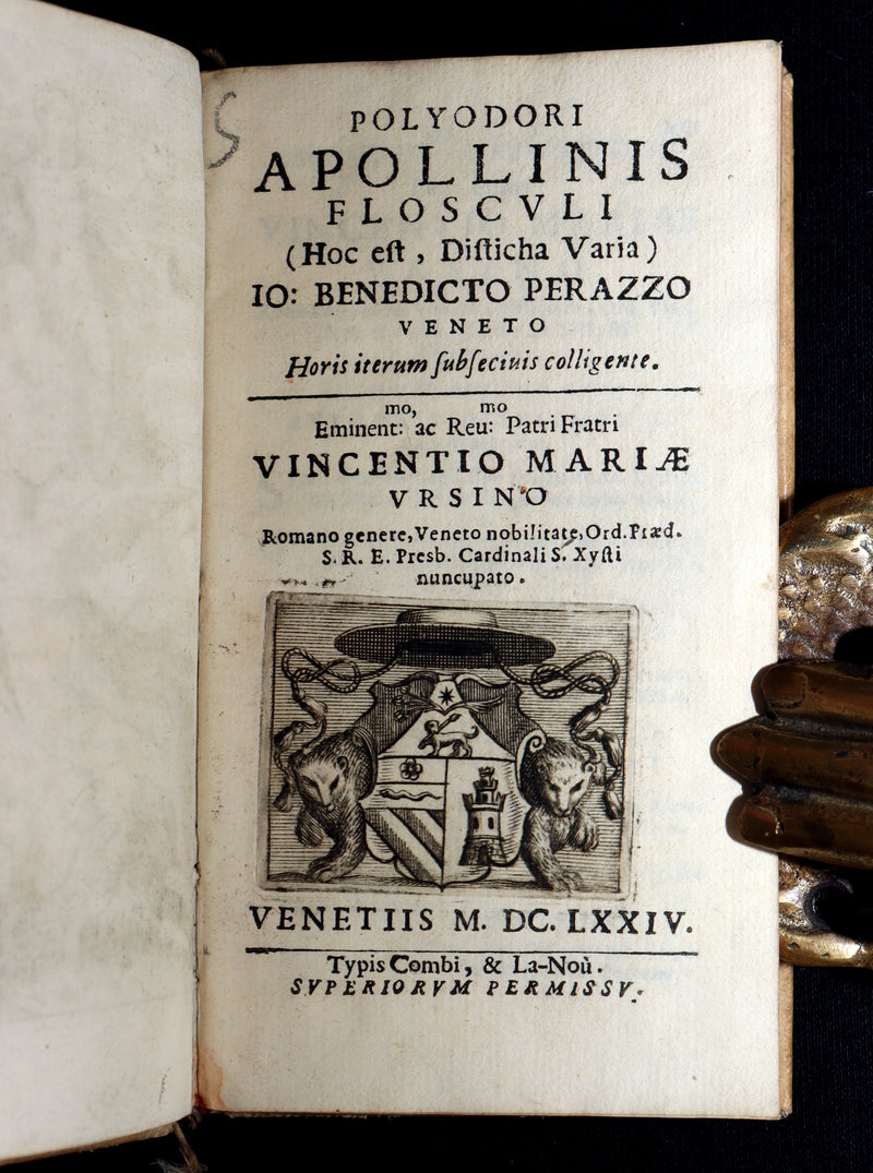 1674 Rare Latin Vellum Book – Polydori Apollinis Flosculi by Benedetto Perazzo