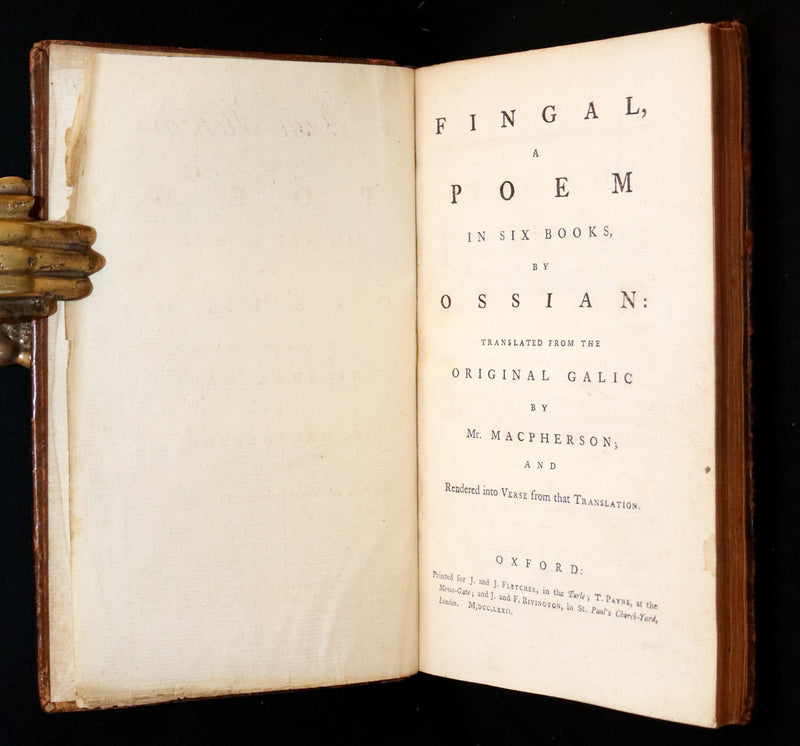 1772 Rare Oxford Edition - Fingal, A Poem by Ossian Translated by Macpherson