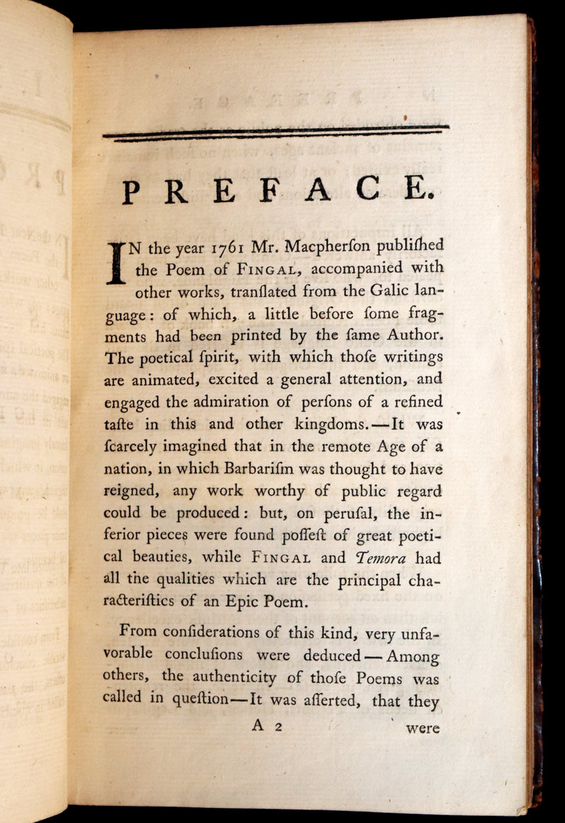 1772 Rare Oxford Edition - Fingal, A Poem by Ossian Translated by Macpherson