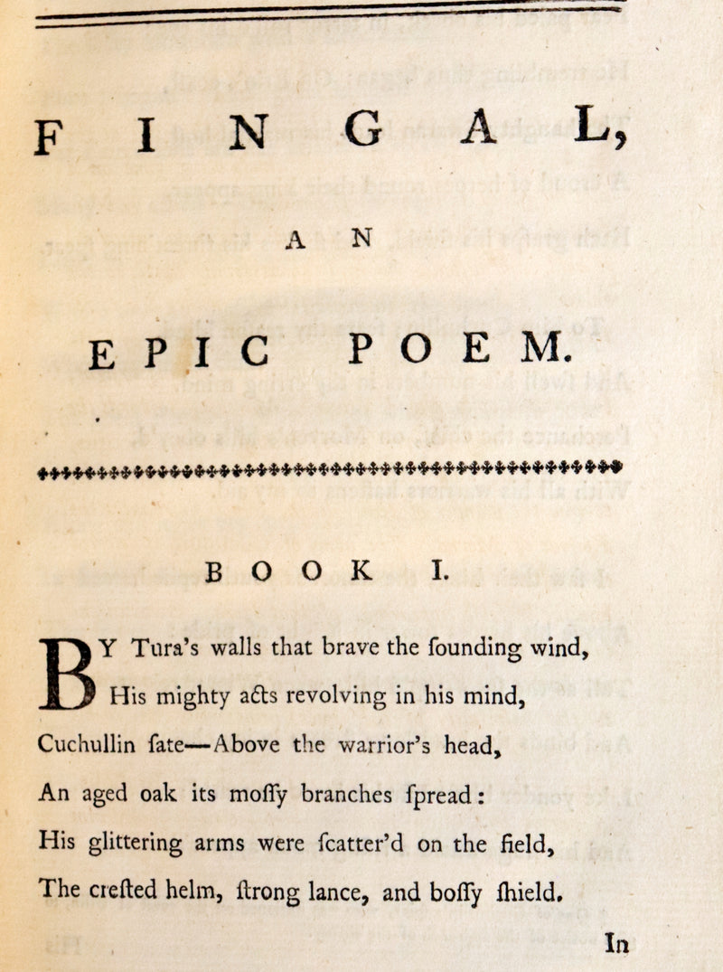 1772 Rare Oxford Edition - Fingal, A Poem by Ossian Translated by Macpherson