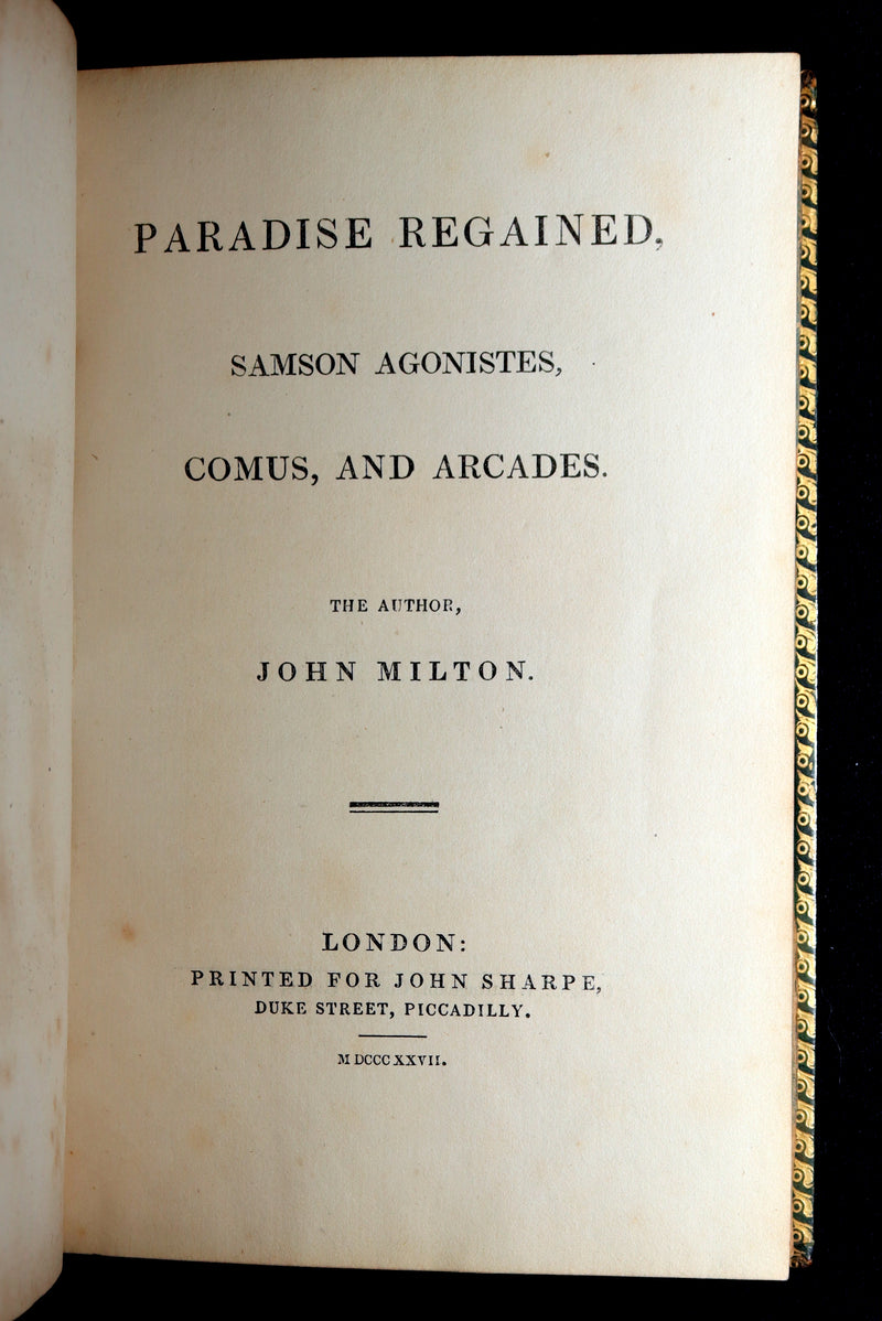 1827 Rare Beautiful Book Set - Milton’s Paradise Lost, Regained and Poems