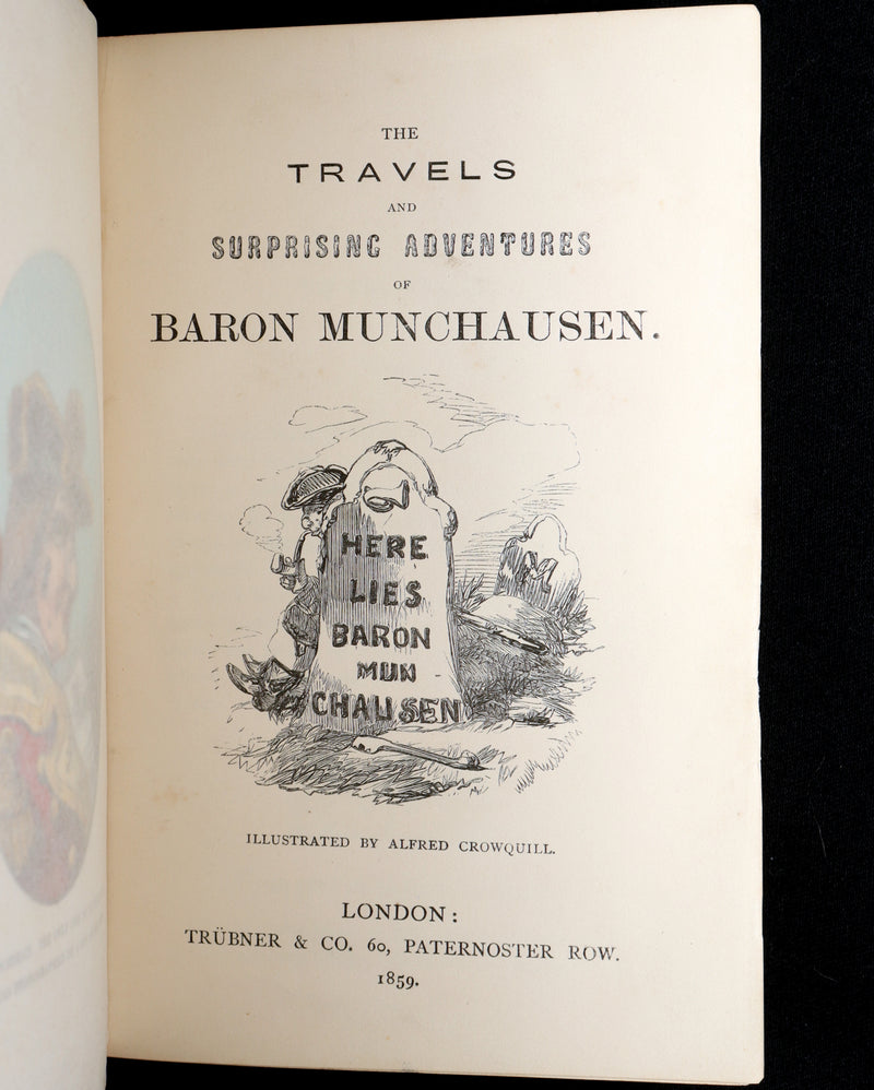 1859 Rare First Edition - Baron Munchausen's Adventures Illustrated by Crowquill