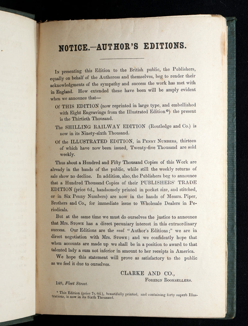 1852 Early Illustrated Edition - Uncle Tom’s Cabin by Harriet Beecher Stowe