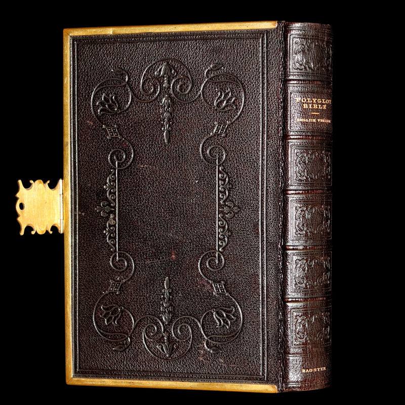 1850 Rare Bible bound by Bagster - Polyglot Bible, Old and New Testament, Clasp