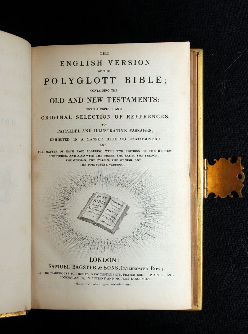 1850 Rare Bible bound by Bagster - Polyglot Bible, Old and New Testament, Clasp