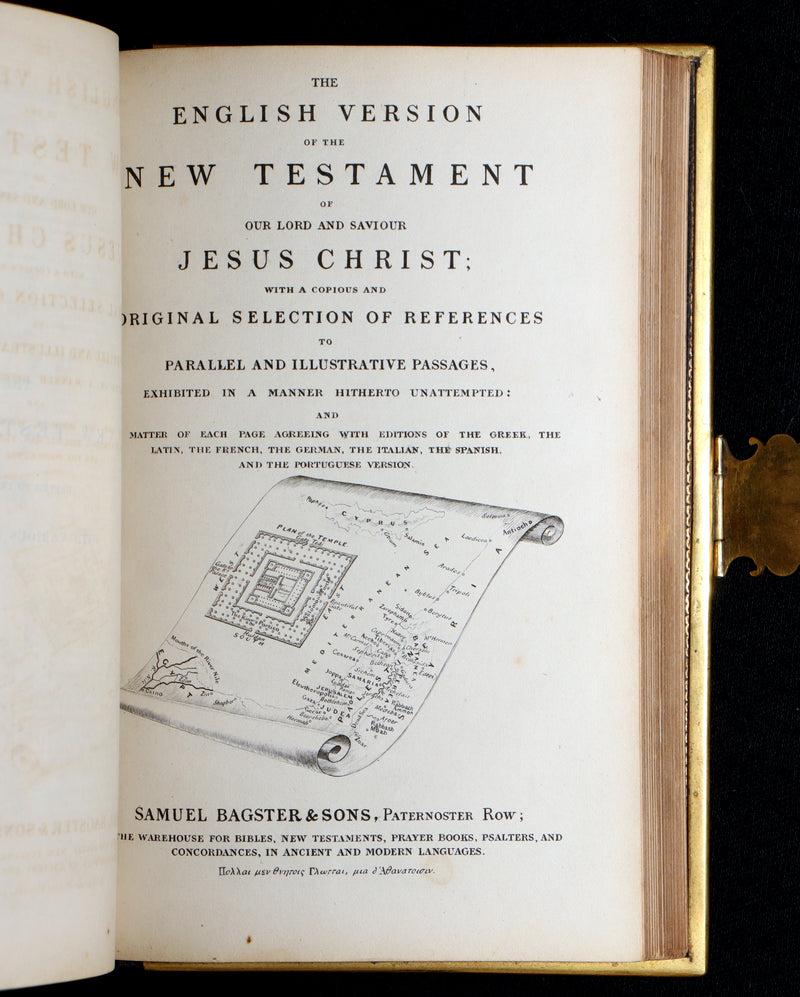 1850 Rare Bible bound by Bagster - Polyglot Bible, Old and New Testament, Clasp