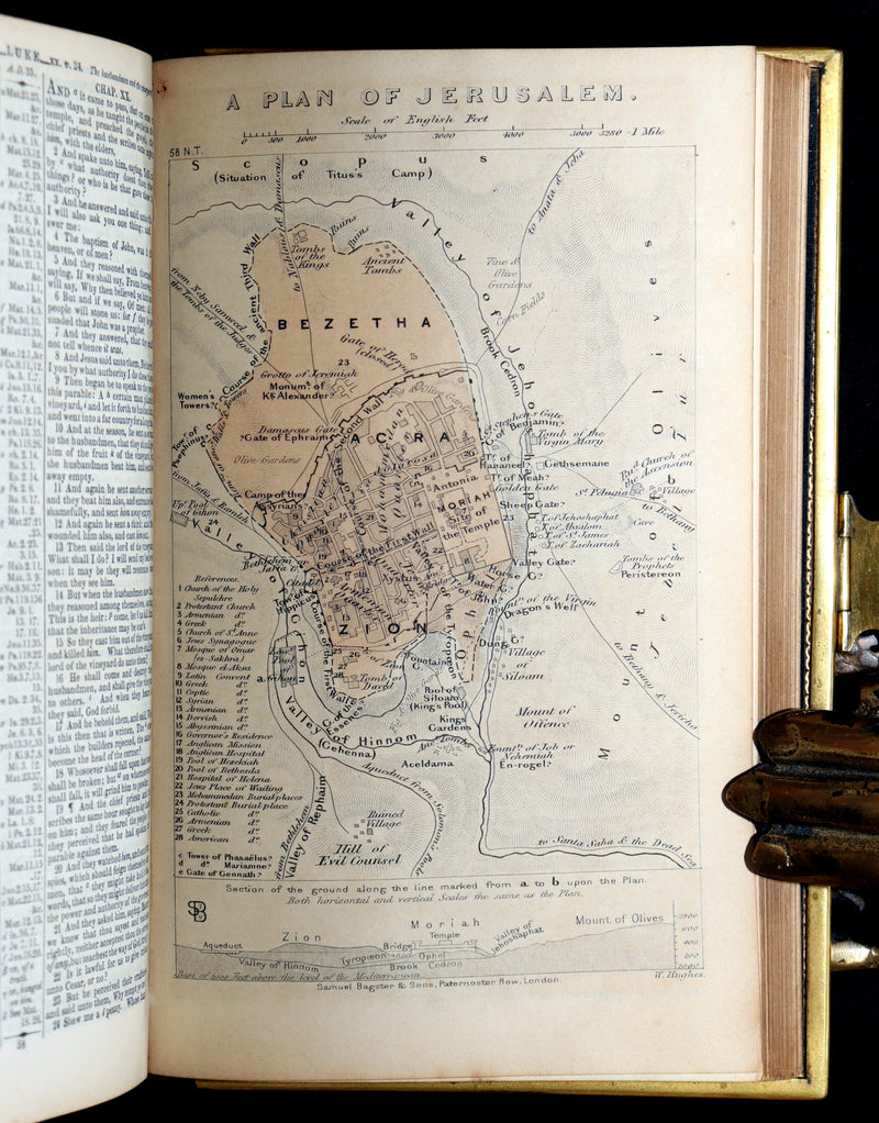 1850 Rare Bible bound by Bagster - Polyglot Bible, Old and New Testament, Clasp