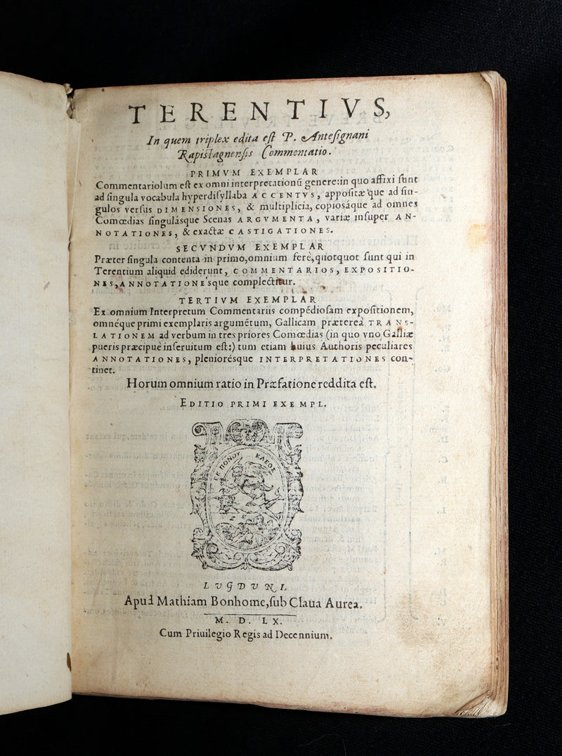 1560 Lyon Edition Bound in 16th-Century Vellum Map of Asia - Terence’s Comedies