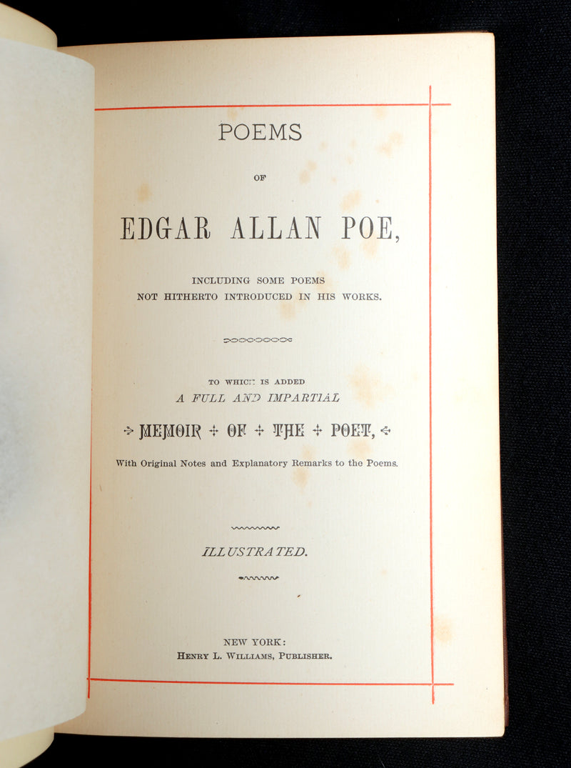 1882 Rare Book - Poems of Edgar Allan Poe with a Full Memoir of the Poet
