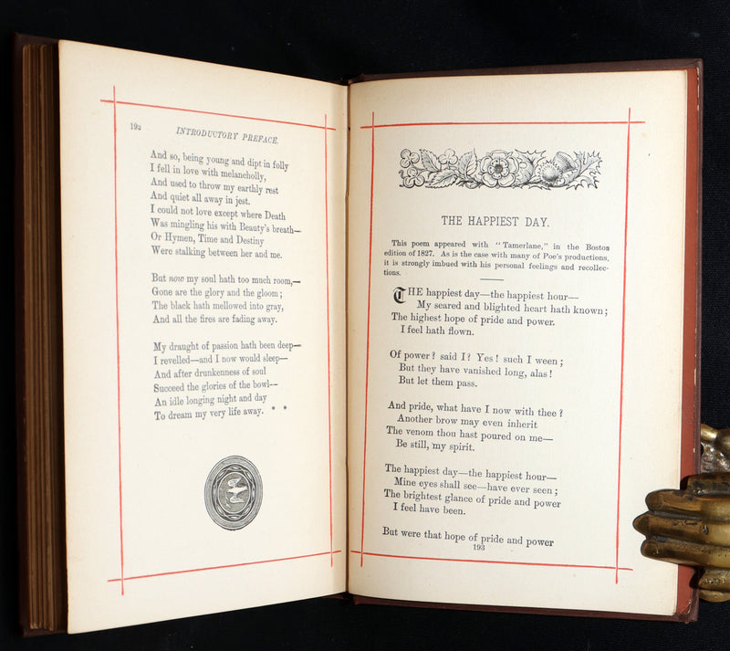 1882 Rare Book - Poems of Edgar Allan Poe with a Full Memoir of the Poet
