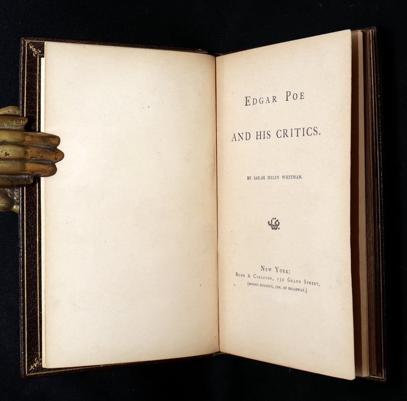 1860 First ED.- Edgar Poe and His Critics by Poe's Fiancée Sarah Helen Whitman