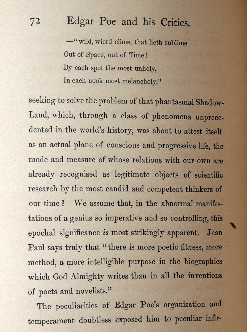1860 First ED.- Edgar Poe and His Critics by Poe's Fiancée Sarah Helen Whitman