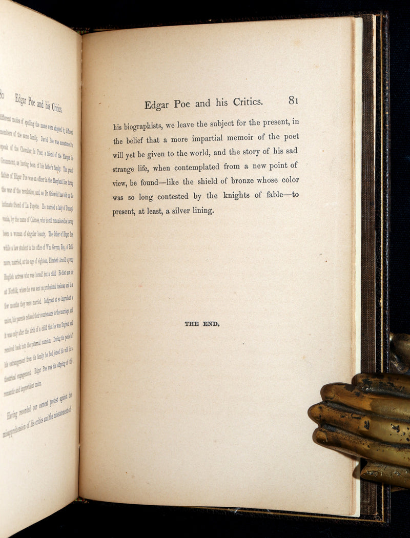 1860 First ED.- Edgar Poe and His Critics by Poe's Fiancée Sarah Helen Whitman