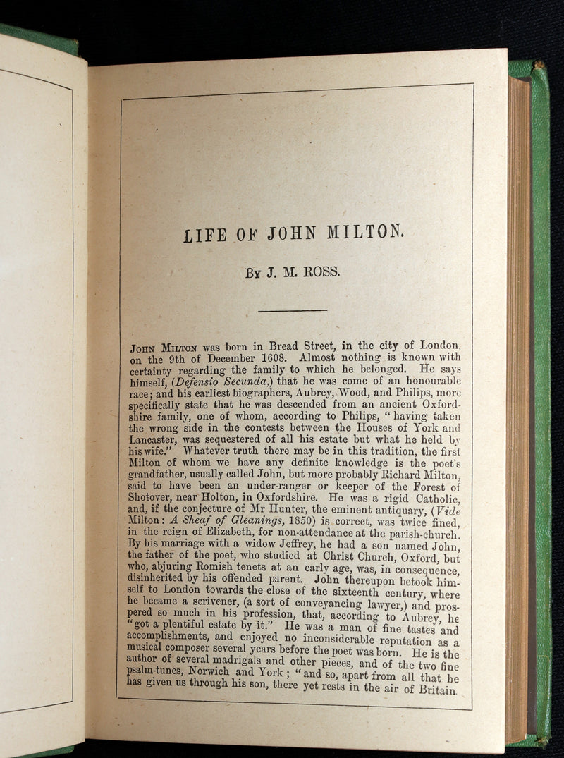 1876 Rare Book - The Poetical Works of John Milton, Paradise Lost and Regained