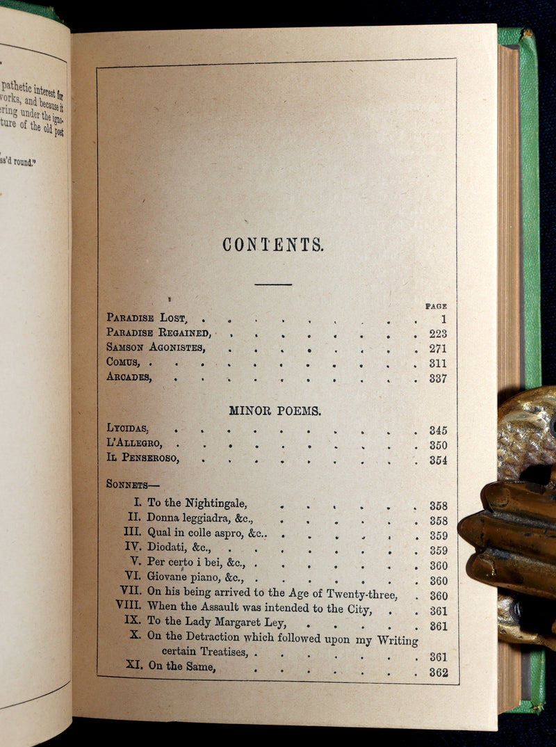 1876 Rare Book - The Poetical Works of John Milton, Paradise Lost and Regained