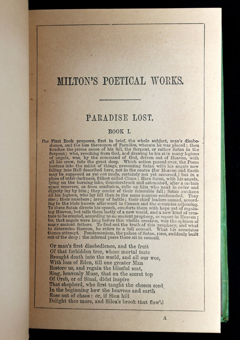 1876 Rare Book - The Poetical Works of John Milton, Paradise Lost and Regained