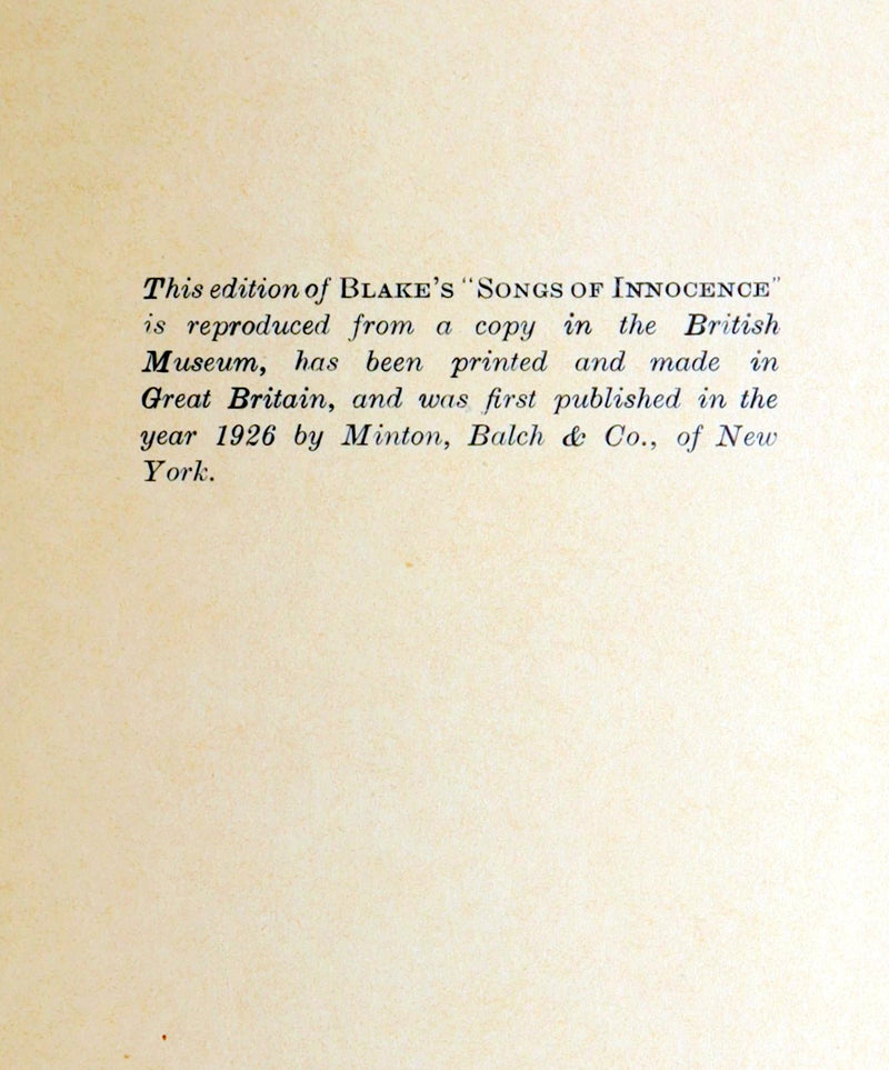 1926 Rare Facsimile of the British Museum - Songs of Innocence by William Blake