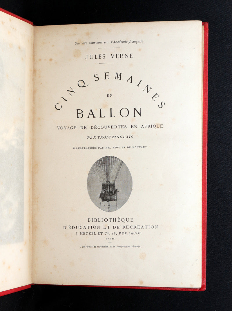 1881 French Hetzel Initiales Edition - Cinq Semaines en Ballon by Jules Verne