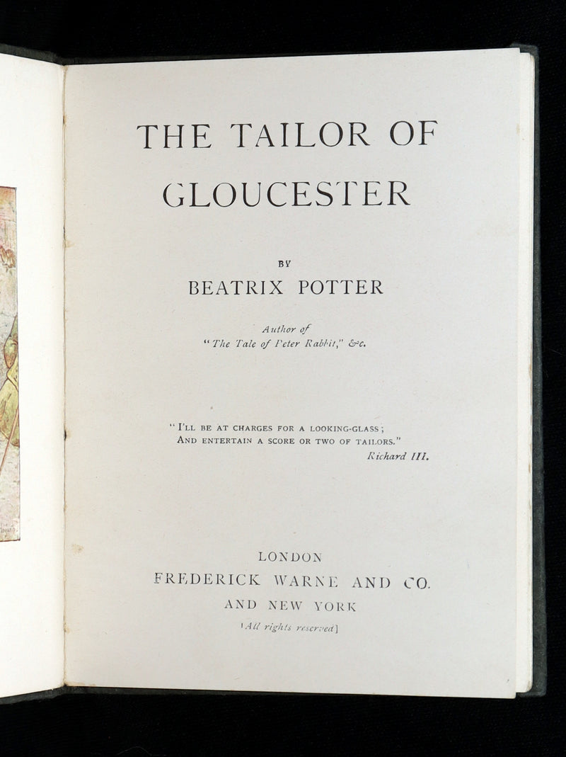 1910 Rare Early Edition - The Tailor of Gloucester by Beatrix Potter