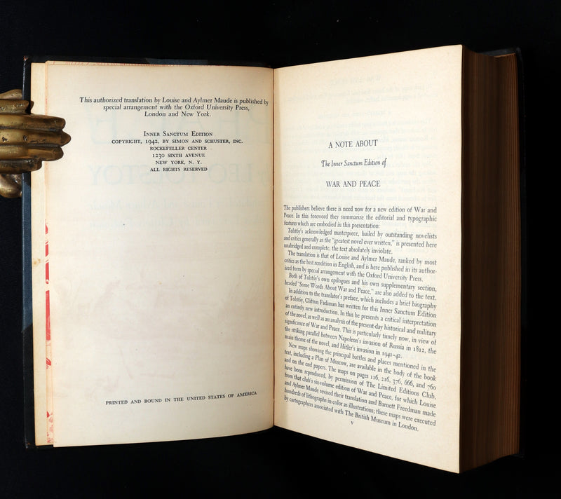 1942 Rare Book in Morocco Binding - War and Peace by Leo Tolstoy