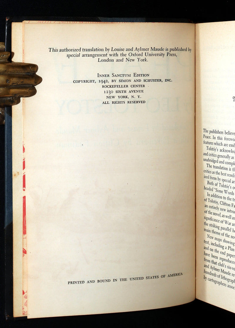 1942 Rare Book in Morocco Binding - War and Peace by Leo Tolstoy