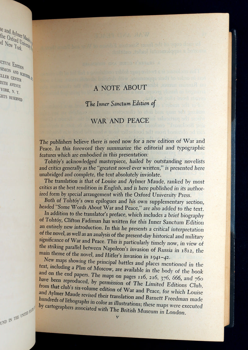 1942 Rare Book in Morocco Binding - War and Peace by Leo Tolstoy