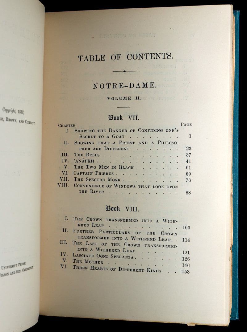 1888 Rare Book set - The Hunchback of Notre-Dame by Victor Hugo