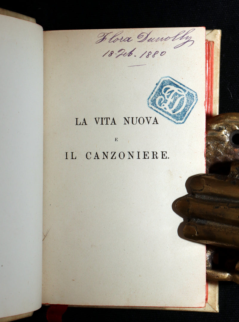 1863 Rare Italian Vellum Book - La Vita Nuova di Dante Allighieri, The New Life