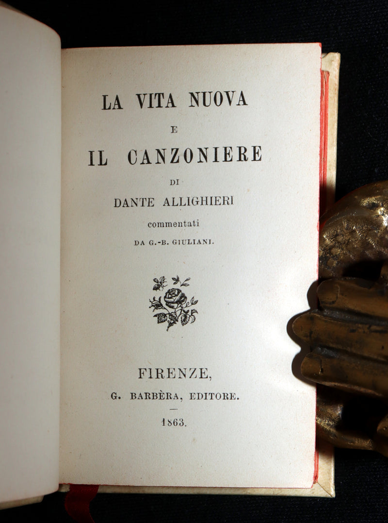 1863 Rare Italian Vellum Book - La Vita Nuova di Dante Allighieri, The New Life