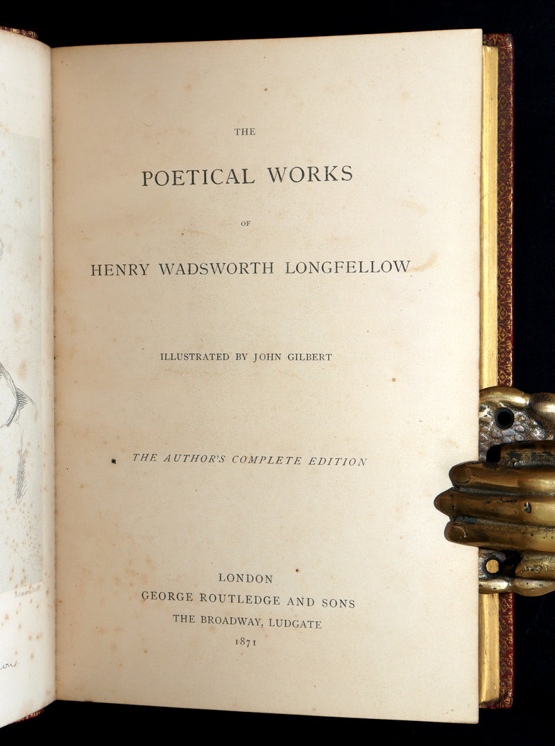 1871 Rare Book bound by Ramage - The Poetical Works of Longfellow, Illustrated