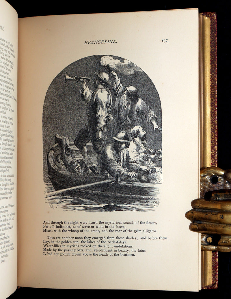 1871 Rare Book bound by Ramage - The Poetical Works of Longfellow, Illustrated