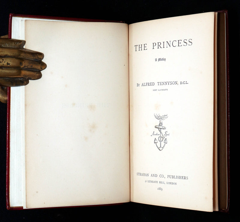 1869 Rare Book bound in Red Morocco - The Princess, Poem by Alfred Tennyson