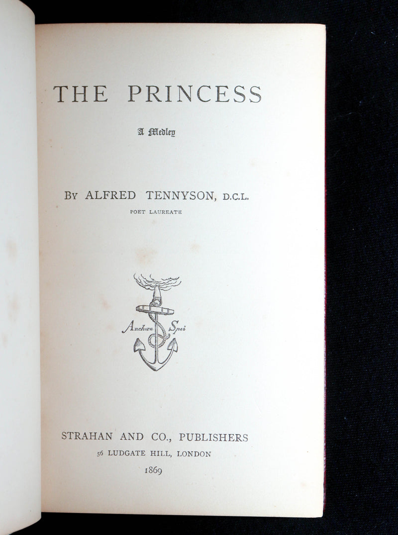 1869 Rare Book bound in Red Morocco - The Princess, Poem by Alfred Tennyson