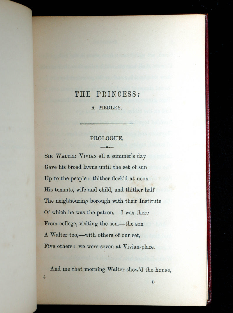1869 Rare Book bound in Red Morocco - The Princess, Poem by Alfred Tennyson