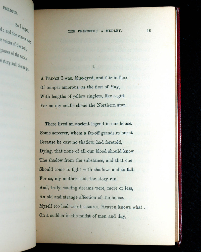 1869 Rare Book bound in Red Morocco - The Princess, Poem by Alfred Tennyson