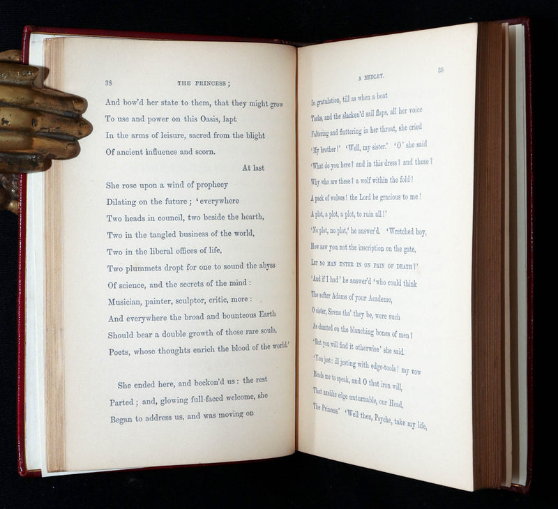 1869 Rare Book bound in Red Morocco - The Princess, Poem by Alfred Tennyson