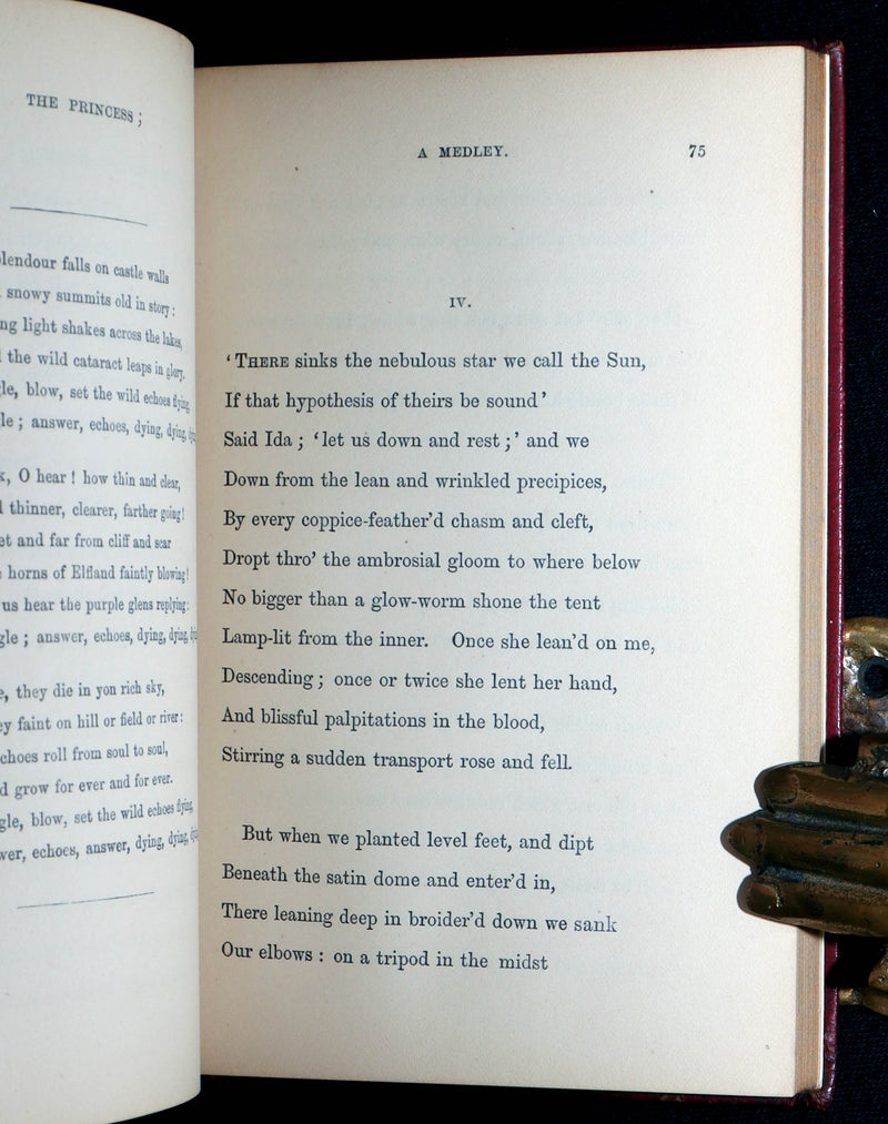 1869 Rare Book bound in Red Morocco - The Princess, Poem by Alfred Tennyson