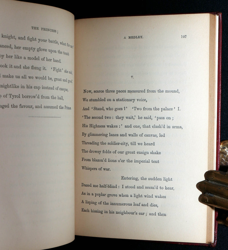 1869 Rare Book bound in Red Morocco - The Princess, Poem by Alfred Tennyson