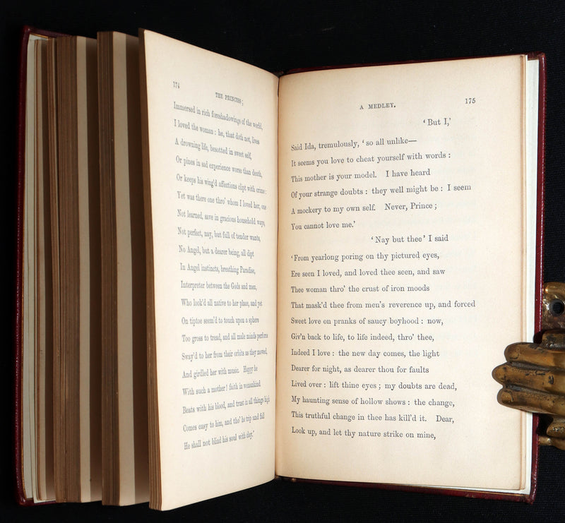 1869 Rare Book bound in Red Morocco - The Princess, Poem by Alfred Tennyson