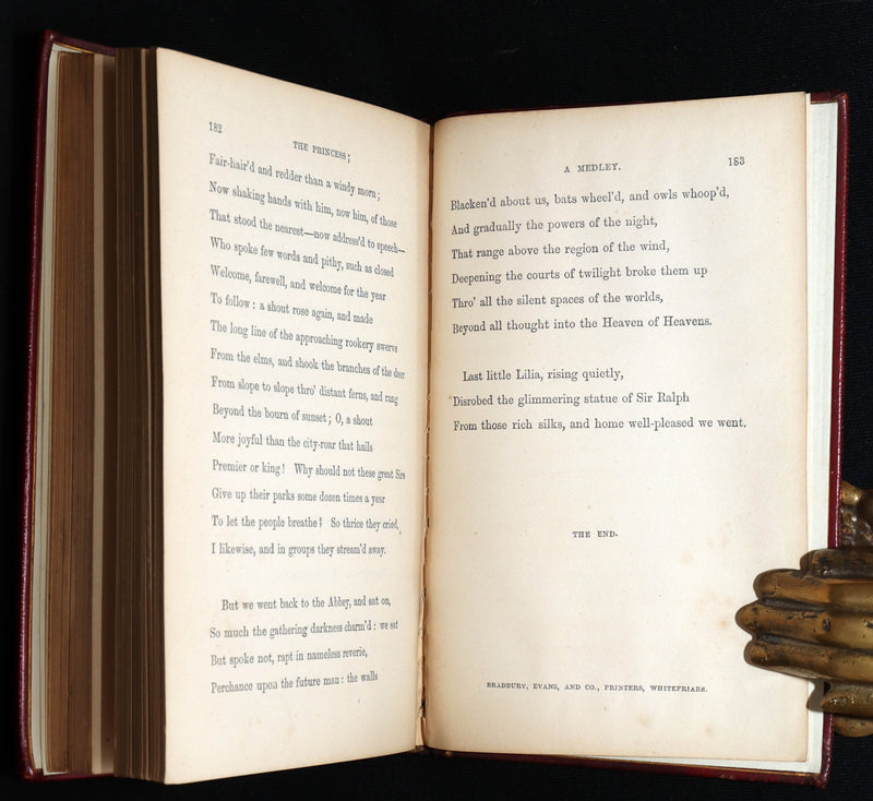 1869 Rare Book bound in Red Morocco - The Princess, Poem by Alfred Tennyson