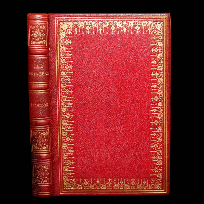 1869 Rare Book bound in Red Morocco - The Princess, Poem by Alfred Tennyson