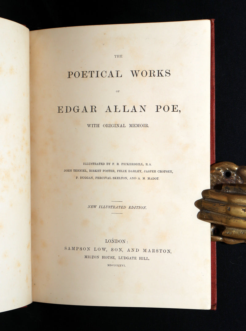 1866 Rare Book - The Poetical Works of Edgar Allan Poe, with Original Memoir