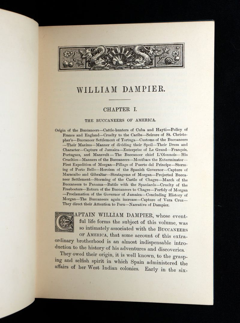 1895 Rare Pirate Book- The Life of William Dampier and The Buccaneers of America