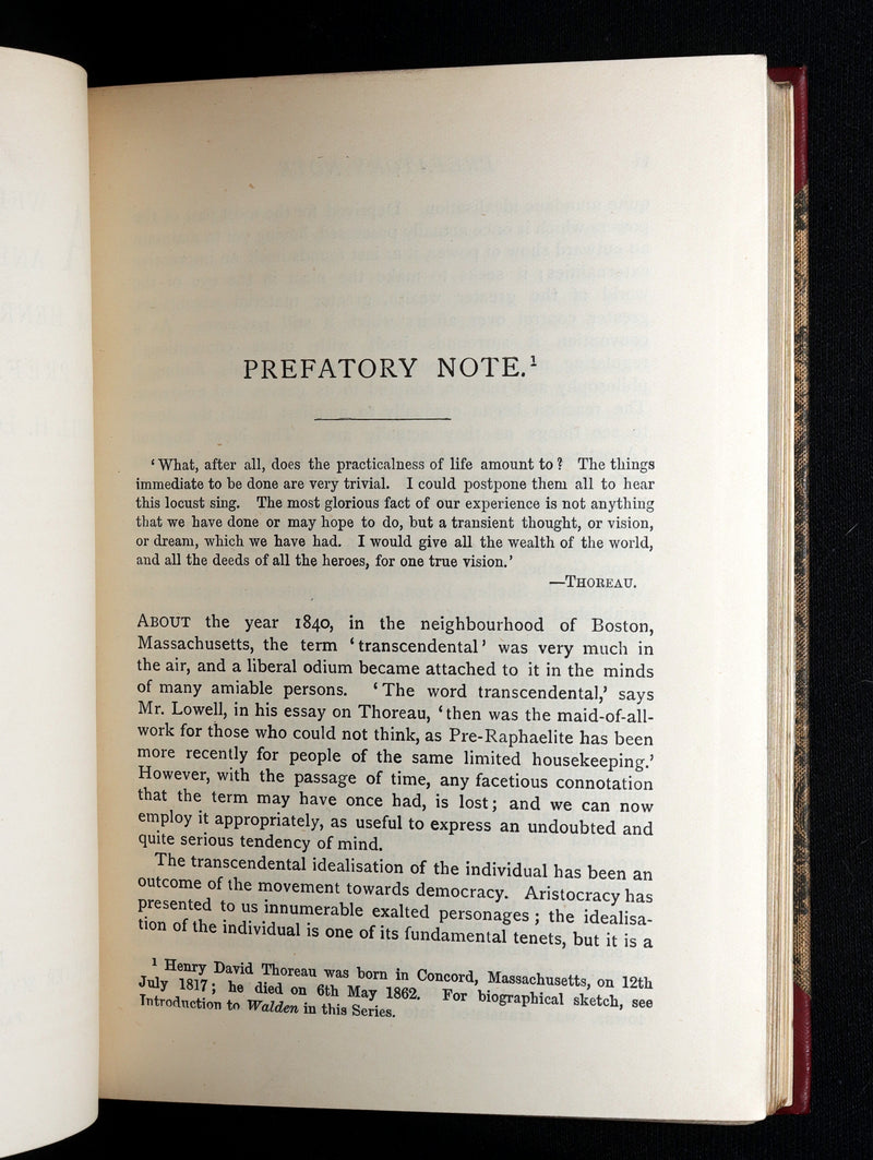 1888 Scarce Deluxe Edition - Walden; A Week on the Concord; Essays of Thoreau