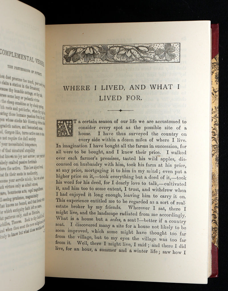 1888 Scarce Deluxe Edition - Walden; A Week on the Concord; Essays of Thoreau