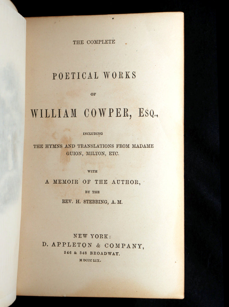 1859 Rare Book - The Complete Poetical Works of William Cowper, Illustrated