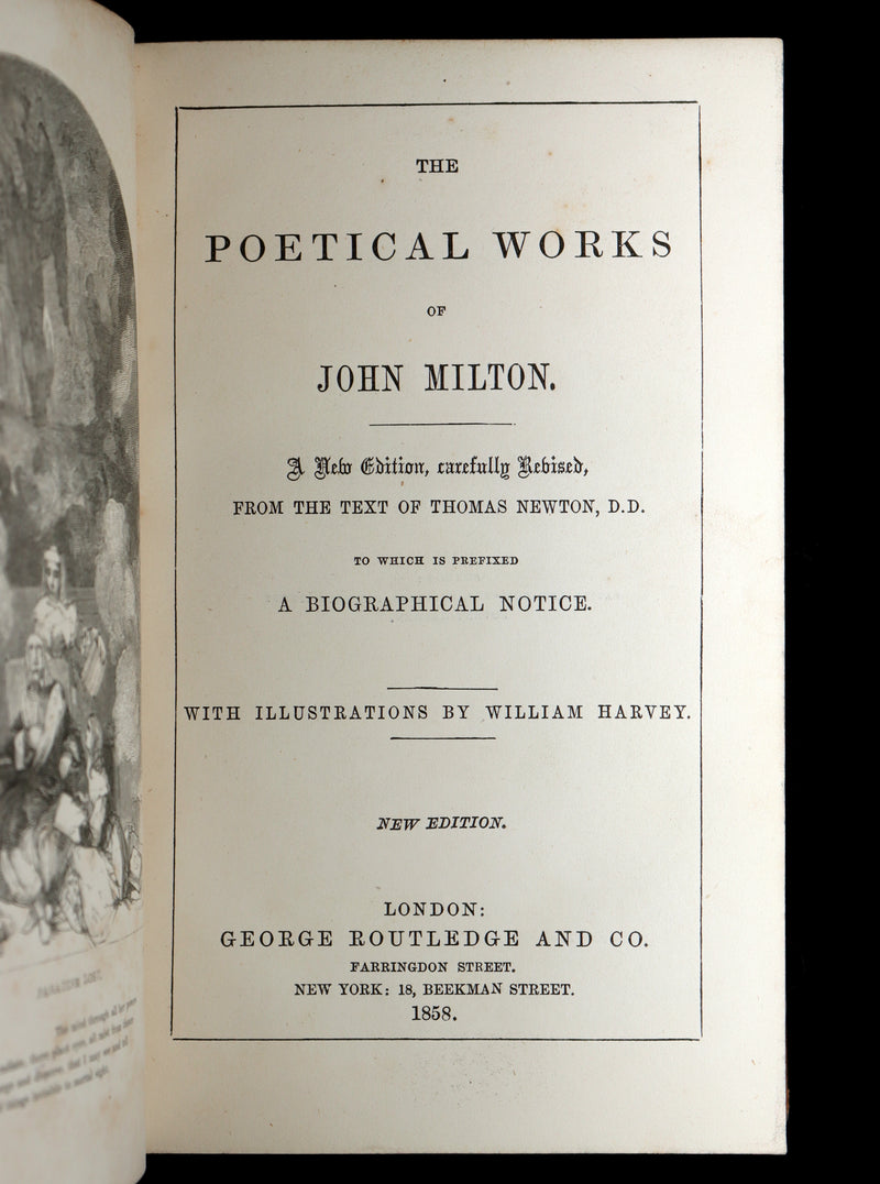 1858 Rare Book - Paradise Lost, Paradise Regained, Poetical Works of John Milton